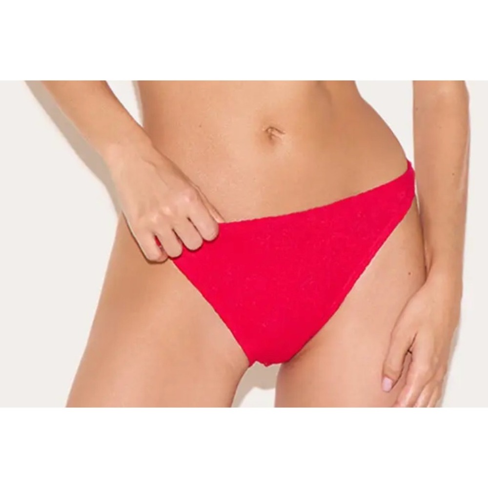 PrettyLittleThing Red Textured High Cut Bikini Bottoms Cheeky Swim Size 0